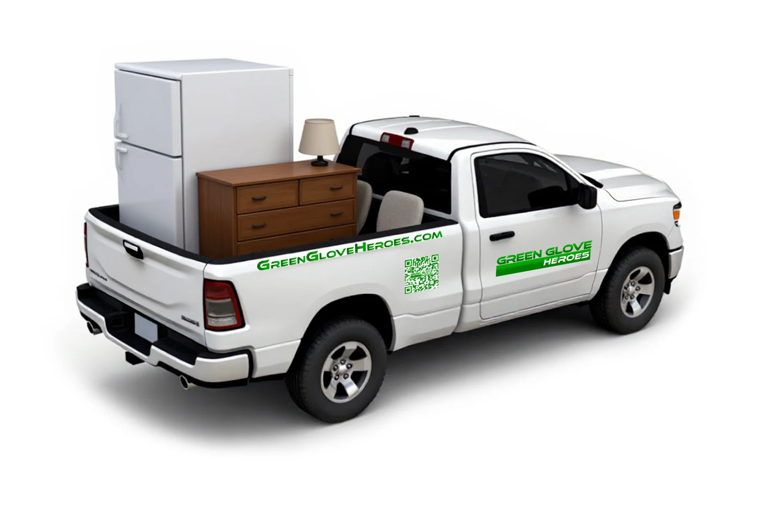 A Green Glove Heroes truck loaded with bulky waste items