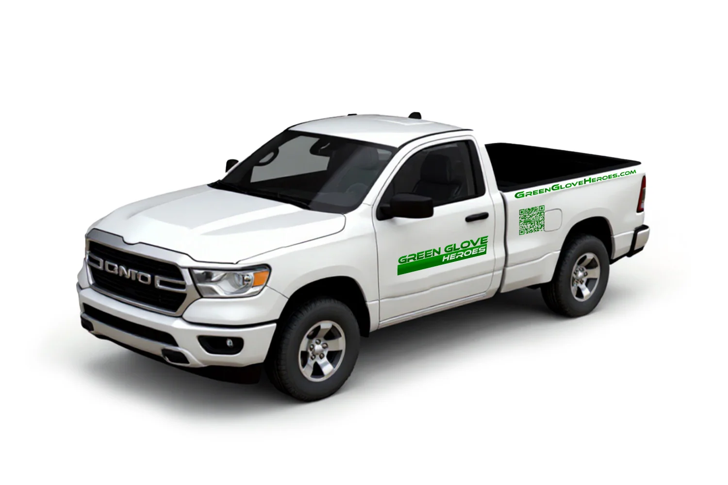 A Green Glove Heroes pickup truck loaded with bulky waste items
